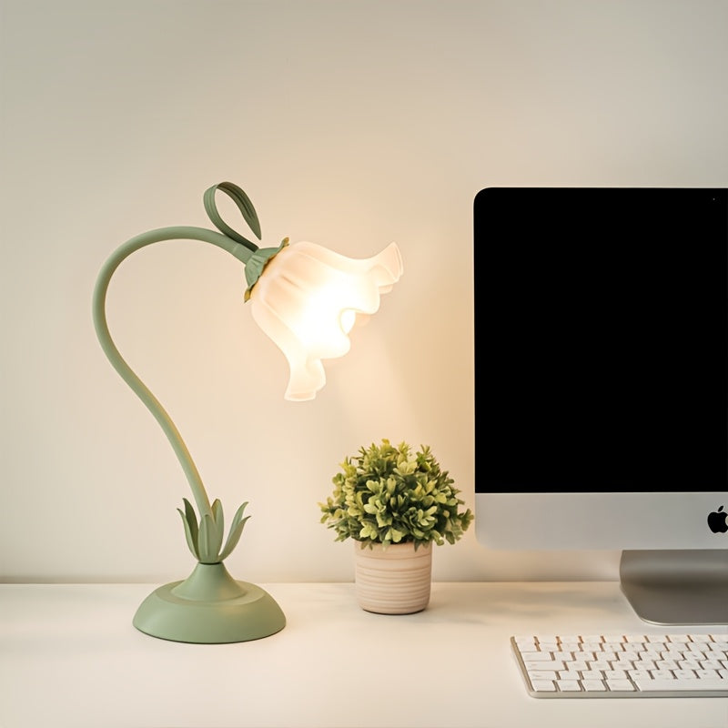 Floral Table Lamp | USB Powered Sculptural Bloom Shade Accent Light In A Green Acrylic Shade