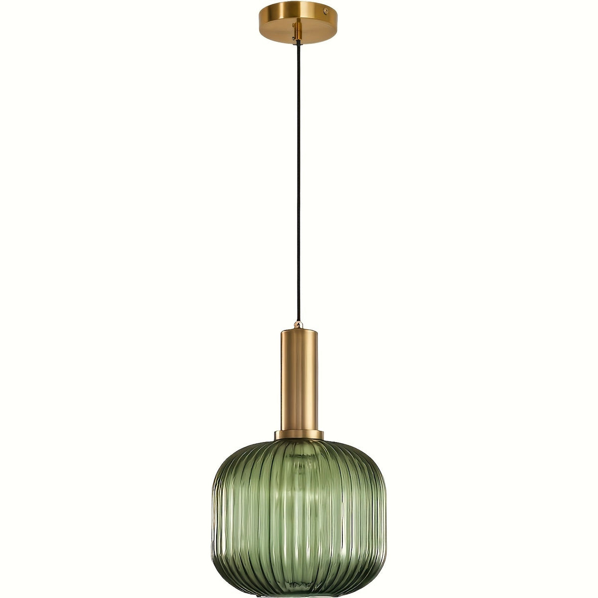 Modern Striped Glass Pendant Light | Brass and Ribbed Glass Shade Ceiling Lamp For Kitchens