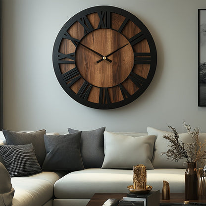 Vintage Wooden Wall Clock | Roman Numeral Design In Three Different Natural Timber Face Sizes