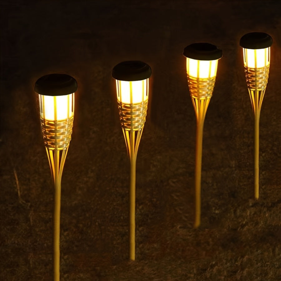 Solar Bamboo Flame Lights 2 Pack | 12 LED Outdoor Solar Garden Lanterns For Paths and Patios