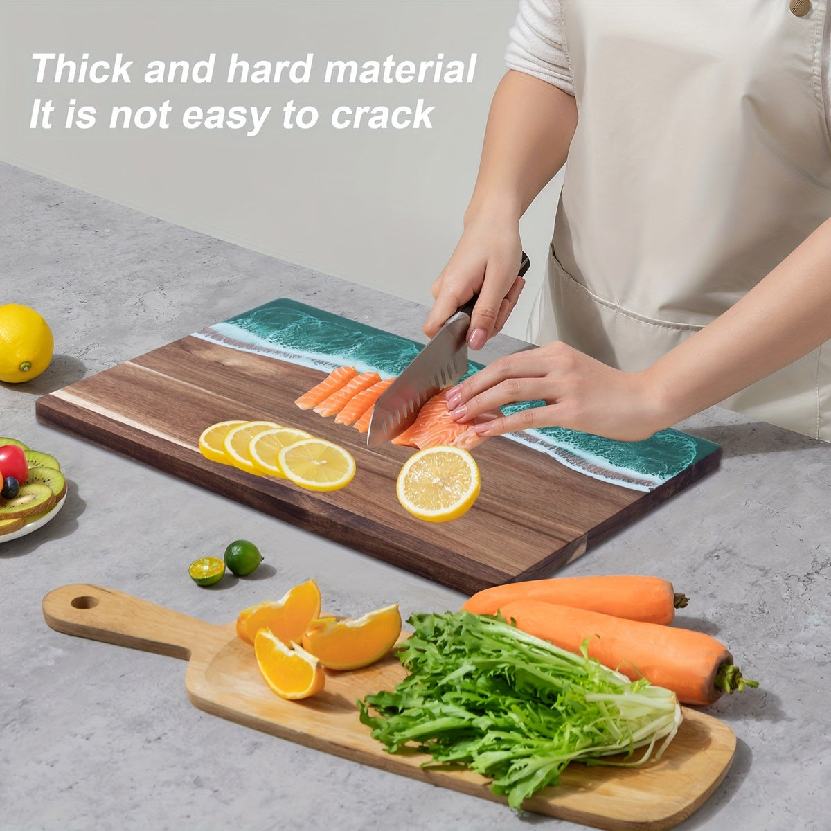 Wave Resin Cutting Board | Ocean Inspired Acacia Wood Cheese and Charcuterie Serving Board
