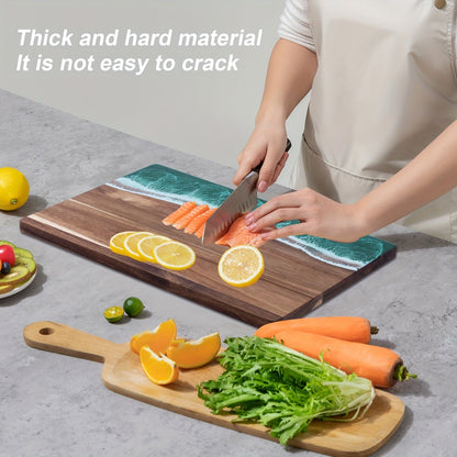 Wave Resin Cutting Board | Ocean Inspired Acacia Wood Cheese and Charcuterie Serving Board