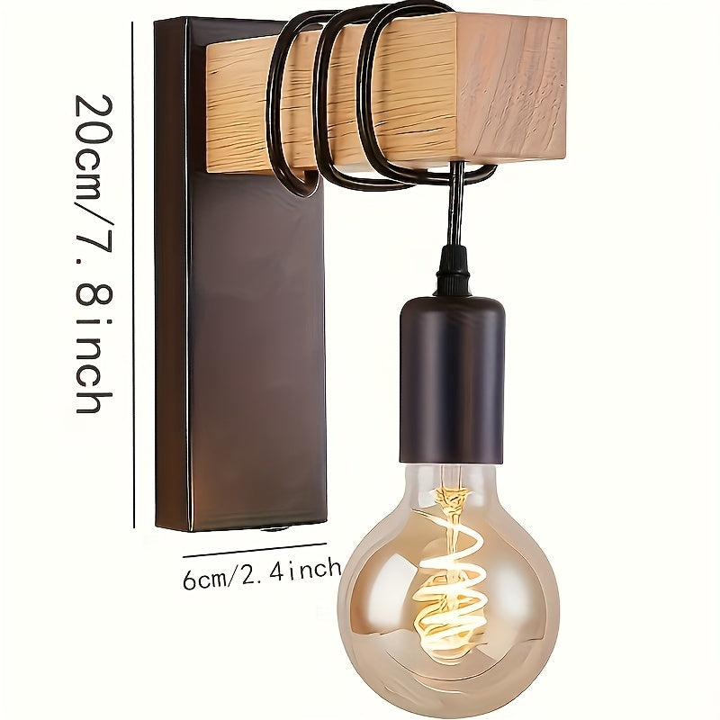 Modern Industrial Wall Sconce | Metal and Wood E27 Exposed Bulb Wall Light In Black or White