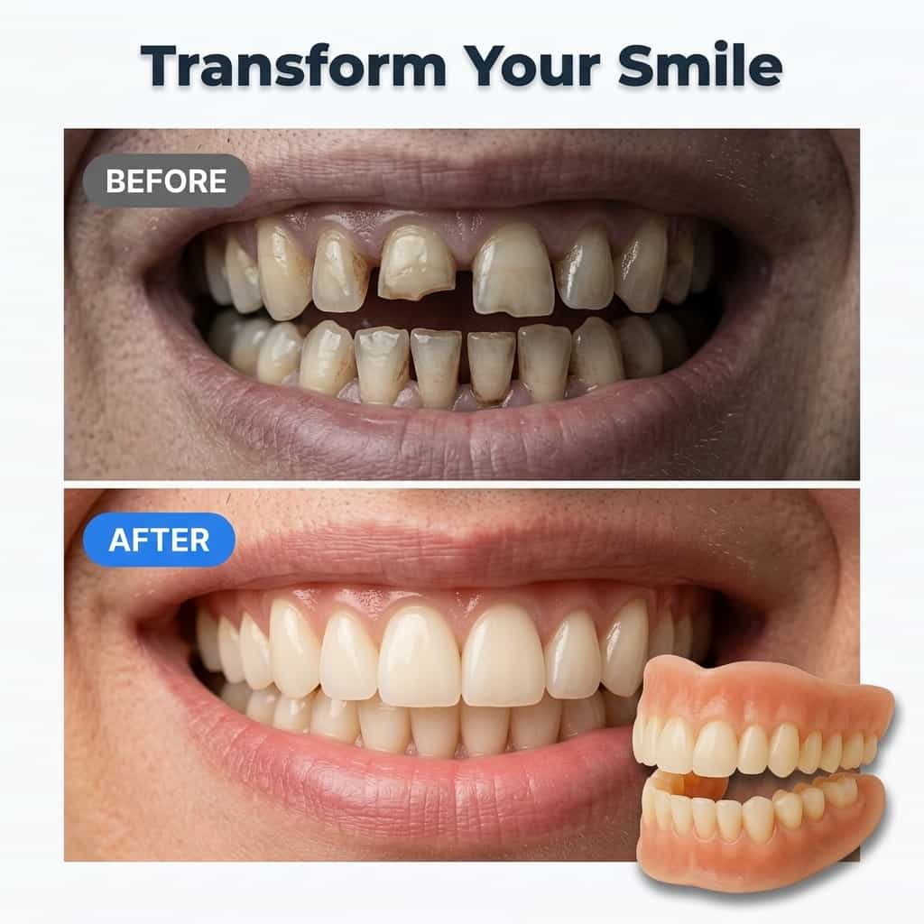 Custom Fit Cosmetic Denture Set | Mouldable Natural Shade Temporary Tooth Cover For Appearance Use