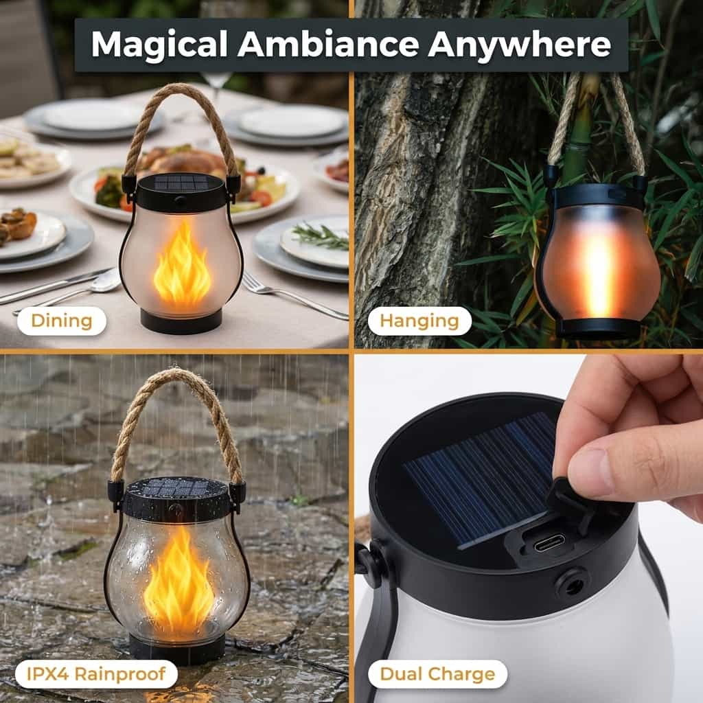 Emberlyn Solar Flame Lantern | Flickering LED Weatherproof Outdoor Garden Light For Patios and Paths