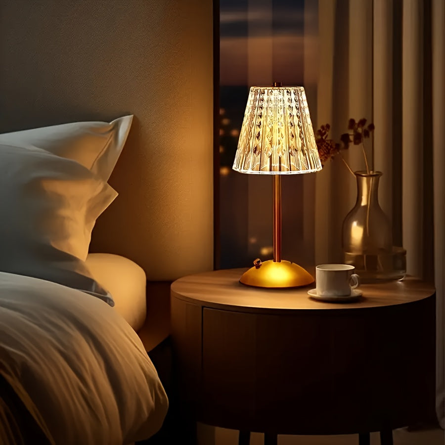 Crystal Touch Table Lamp | USB Rechargeable Cordless Light With A Three Colour Dimming Control