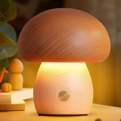 Bolette Mushroom Lamp | Natural Wood Rechargeable Night Light In Two Sizes and Two Timbers