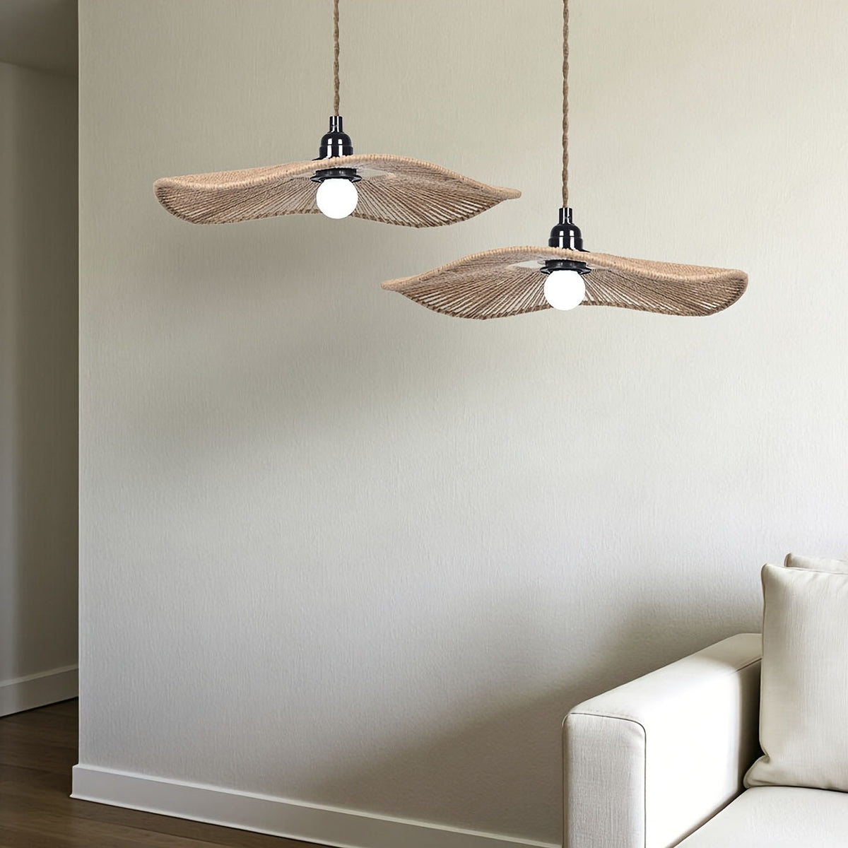 Handwoven Paper Rope Ceiling Shade | Natural Artistic Wave Form Shade, 40 Centimetres Across