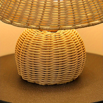 Bamboo Woven Desk Lamp | USB Powered Boho Accent Light With A Handwoven Natural Bamboo Shade