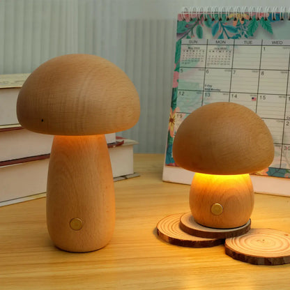 Bolette Mushroom Lamp | Natural Wood Rechargeable Night Light In Two Sizes and Two Timbers