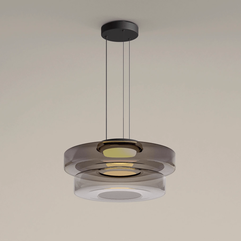 Bauhaus Glass Pendant Light | Modern Layered LED Hanging Lamp In Three Tinted Glass Colours