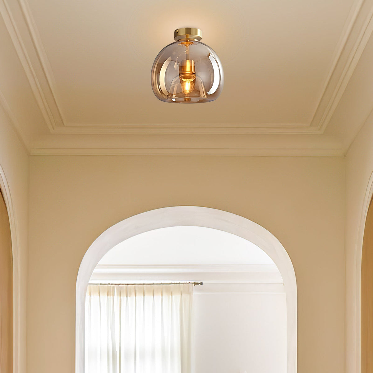 Vintage Bubble Glass Ceiling Light | Retro Amber Glass Pendant In Two Heights and Two Finishes