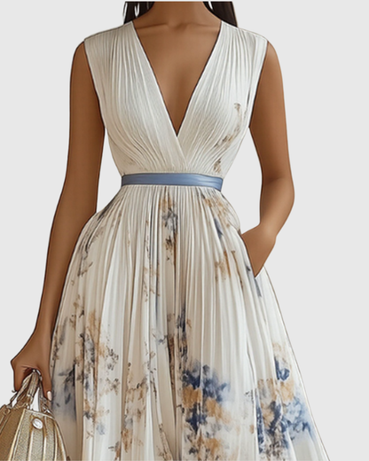 Rowella Pleated V-Neck Maxi Dress