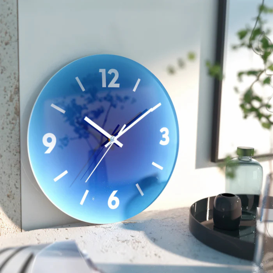 Sunset Glass Wall Clock | Modern Gradient Tempered Glass Design In Three Bold Colour Options