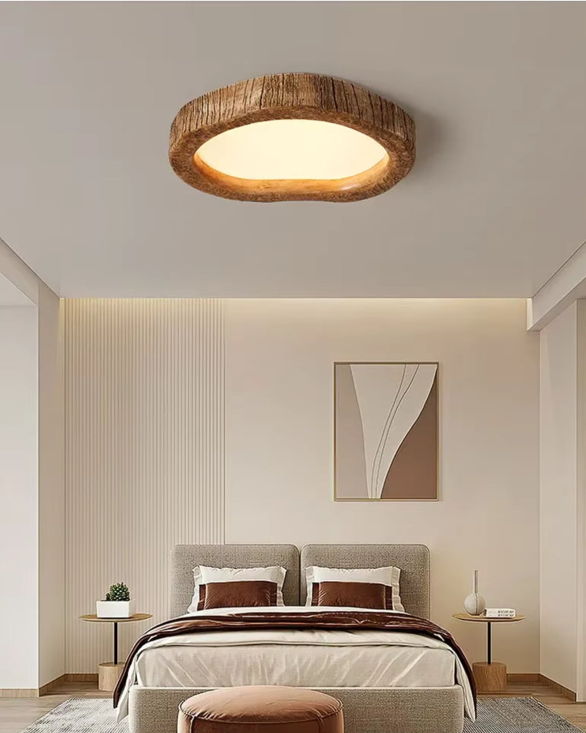 Grainhalo Ceiling Light | Rustic Wood Effect Resin LED Flush Mount In Three Round Panel Sizes