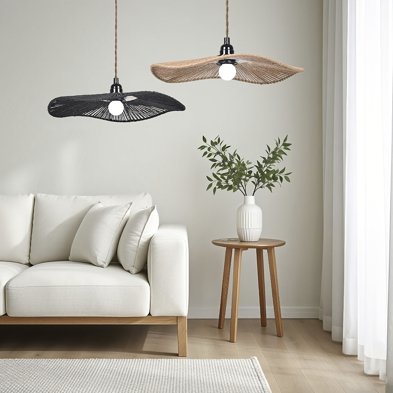 Handwoven Paper Rope Ceiling Shade | Natural Artistic Wave Form Shade, 40 Centimetres Across