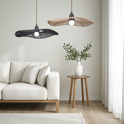 Handwoven Paper Rope Ceiling Shade | Natural Artistic Wave Form Shade, 40 Centimetres Across