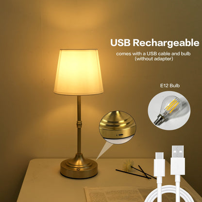 Dimmable Cordless Table Lamp | USB Rechargeable Portable Light In Black or Gold Metal Finish