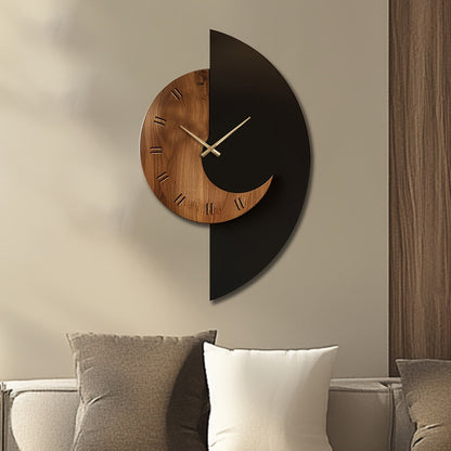 Modern Half Moon Wooden Wall Clock | Silent Battery Operated Timber Clock In Three Face Sizes