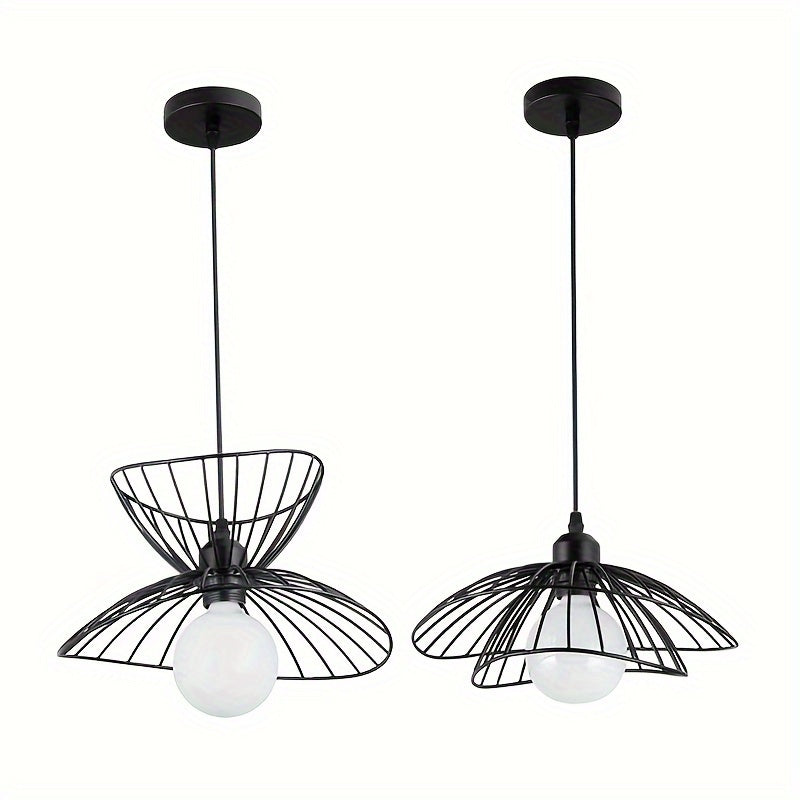 Retro Black Pendant Light | Adjustable Industrial Open Wire Petal Cage Shade In Matte Black