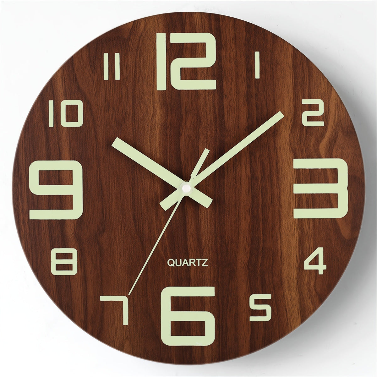 Walnut Luminous Wall Clock | Silent Glow In The Dark Wooden Clock For Bedrooms and Hallways