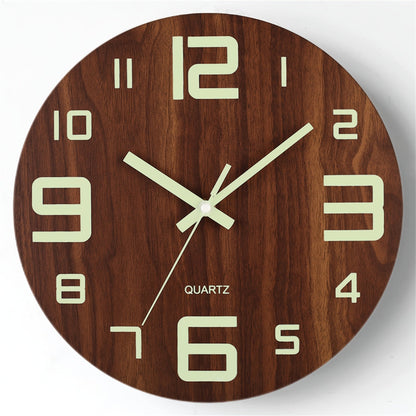 Walnut Luminous Wall Clock | Silent Glow In The Dark Wooden Clock For Bedrooms and Hallways