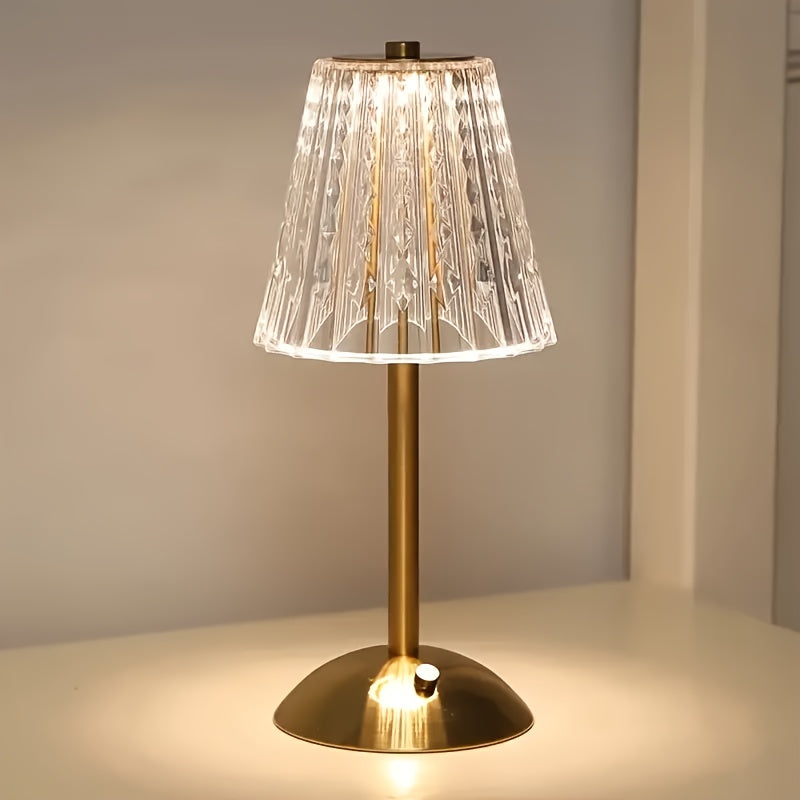 Crystal Touch Table Lamp | USB Rechargeable Cordless Light With A Three Colour Dimming Control