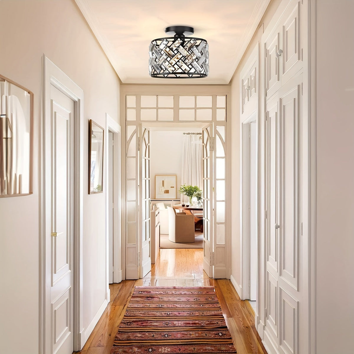 Modern Crystal Semi Flush Mount Ceiling Light | Elegant Decorative Fixture For Low Ceilings
