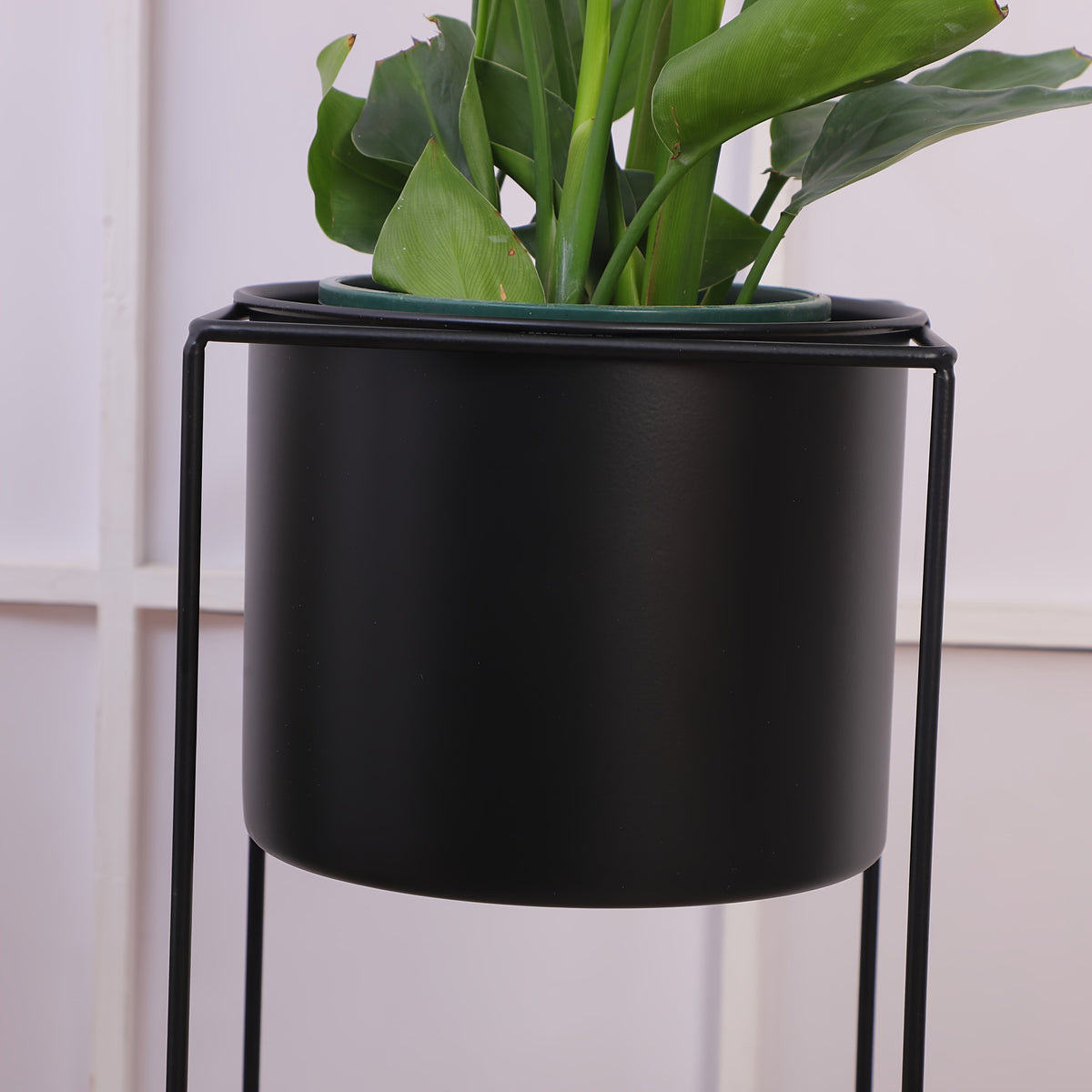 Metal Indoor Plant Stand | Modern Black Powder Coated Rectangular Plant Holder In Two Heights