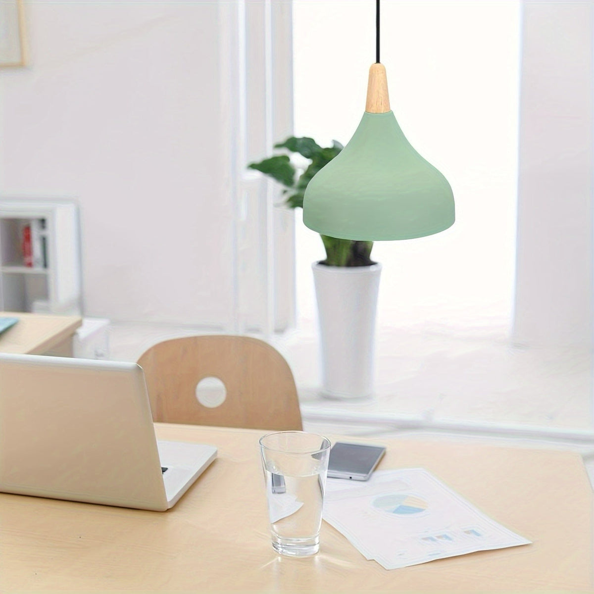 Modern Teardrop Pendant Light | Metal and Wood Hanging Ceiling Lamp In Nine Bold Shade Colourways