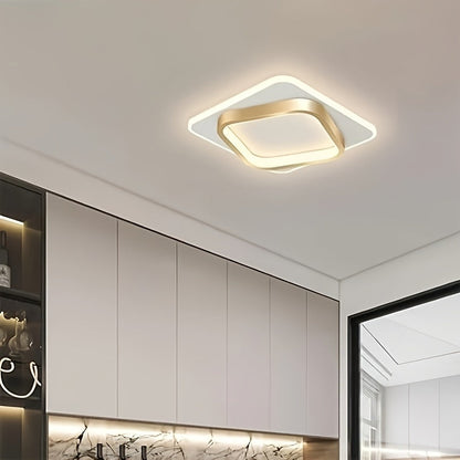 Modern Square LED Ceiling Light | Minimalist Geometric Flush Mount In A Polished Metal Finish