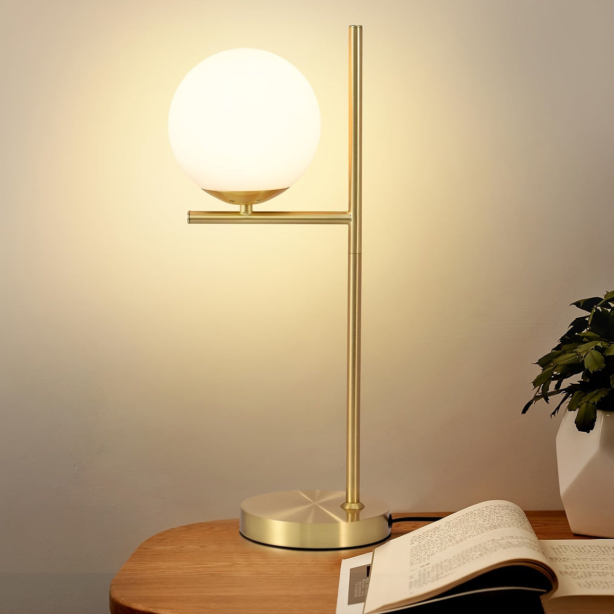 Modern Golden Table Lamp | Frosted White Glass Globe Design In A Single or Double Globe Form