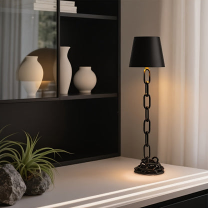 Modern Chain Link Table Lamp | Rechargeable Touch LED Light In A Matte Black Lacquer Finish