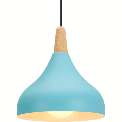 Modern Teardrop Pendant Light | Metal and Wood Hanging Ceiling Lamp In Nine Bold Shade Colourways