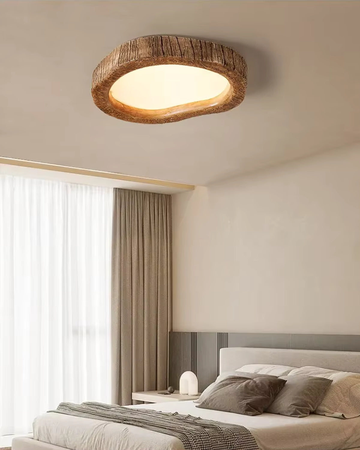 Grainhalo Ceiling Light | Rustic Wood Effect Resin LED Flush Mount In Three Round Panel Sizes