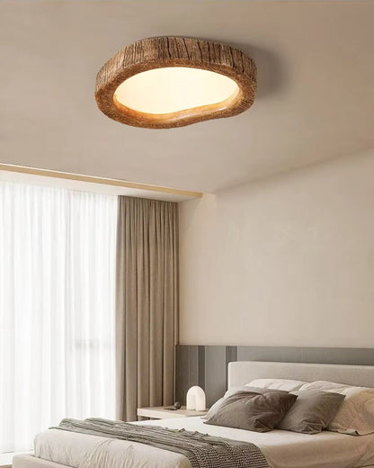 Grainhalo Ceiling Light | Rustic Wood Effect Resin LED Flush Mount In Three Round Panel Sizes