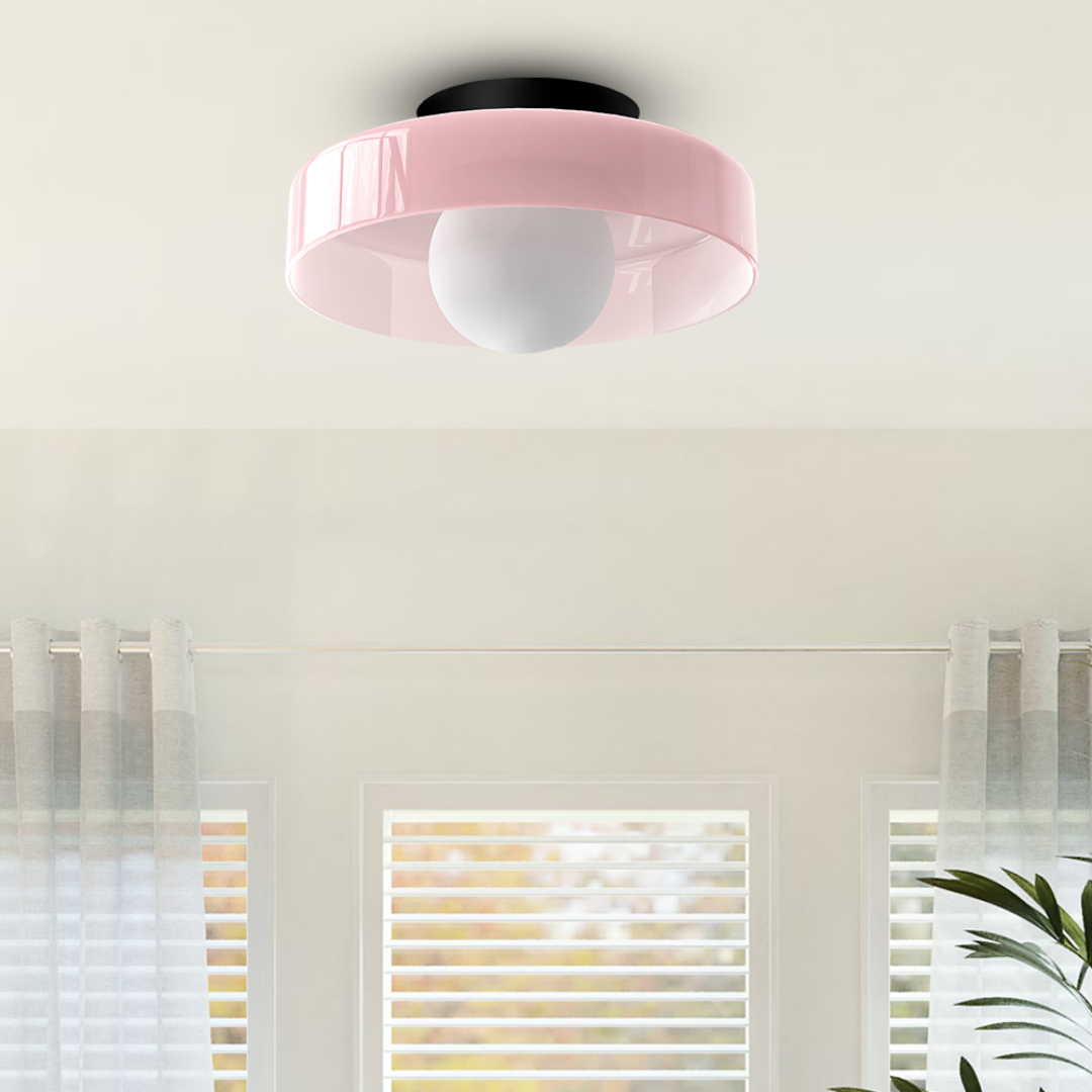 Modern LED Ceiling Light | Stylish Round Glass Flush Mount In Six Soft Glass Shade Colours