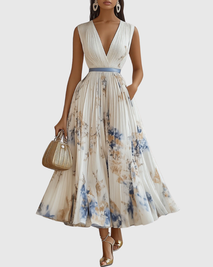 Rowella Pleated V-Neck Maxi Dress