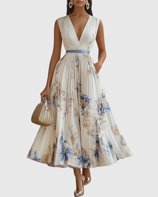 Rowella Pleated V-Neck Maxi Dress
