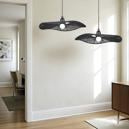 Handwoven Paper Rope Ceiling Shade | Natural Artistic Wave Form Shade, 40 Centimetres Across
