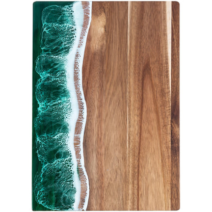 Wave Resin Cutting Board | Ocean Inspired Acacia Wood Cheese and Charcuterie Serving Board