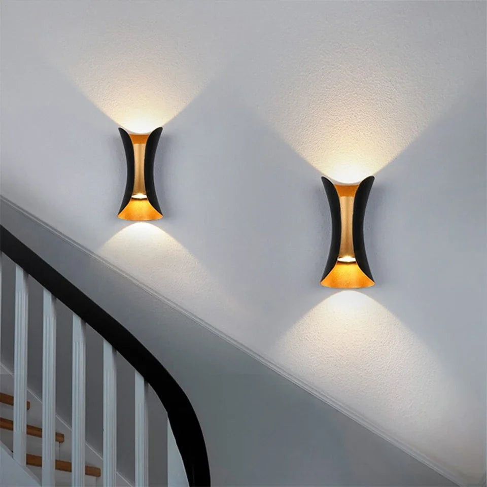 Black and Gold Wall Light | Waterproof LED Up and Down Sconce For Indoors and Outdoor Walls
