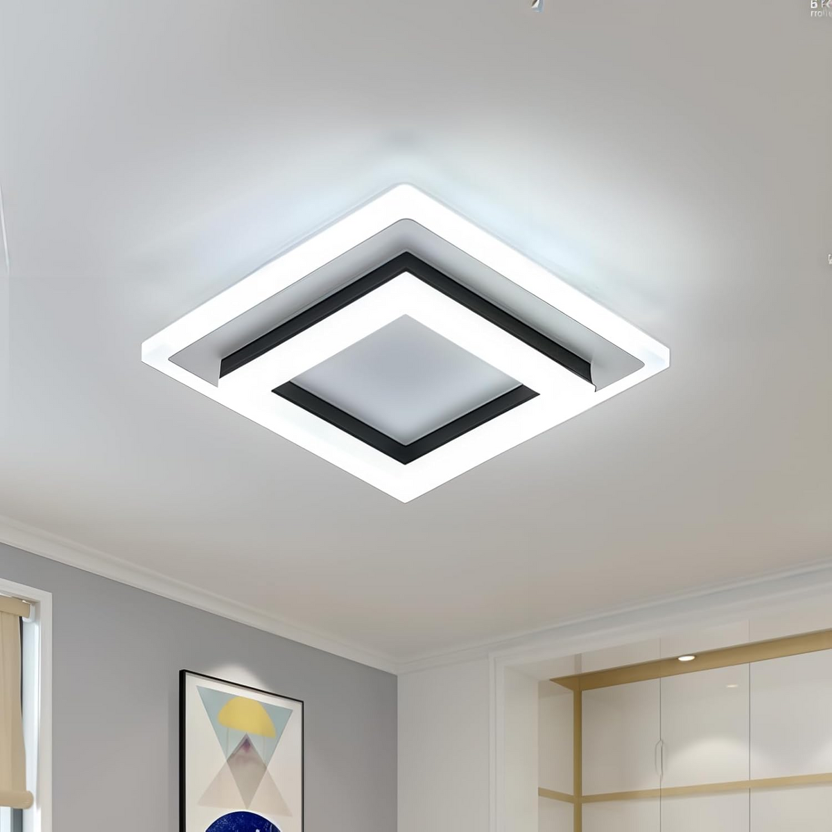 Square LED Ceiling Light | Modern Flush Mount Fixture For Hallways, Bedrooms and Landing Areas