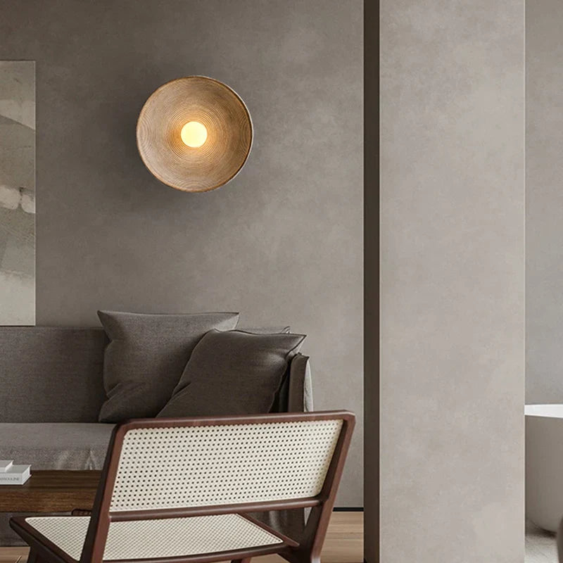 Rustic Wood Wall Sconce | Handcrafted LED Wall Light With A Wood Texture Circular Disc Form