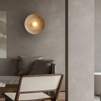 Rustic Wood Wall Sconce | Handcrafted LED Wall Light With A Wood Texture Circular Disc Form