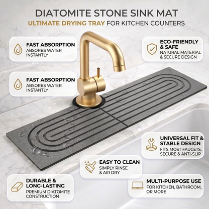 Diatomite Stone Sink Drying Mat | Fast Absorbing Faucet Tray For Kitchen and Bathroom Counters