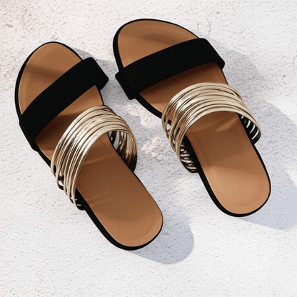 Solène Gold Strap Flat Sandals