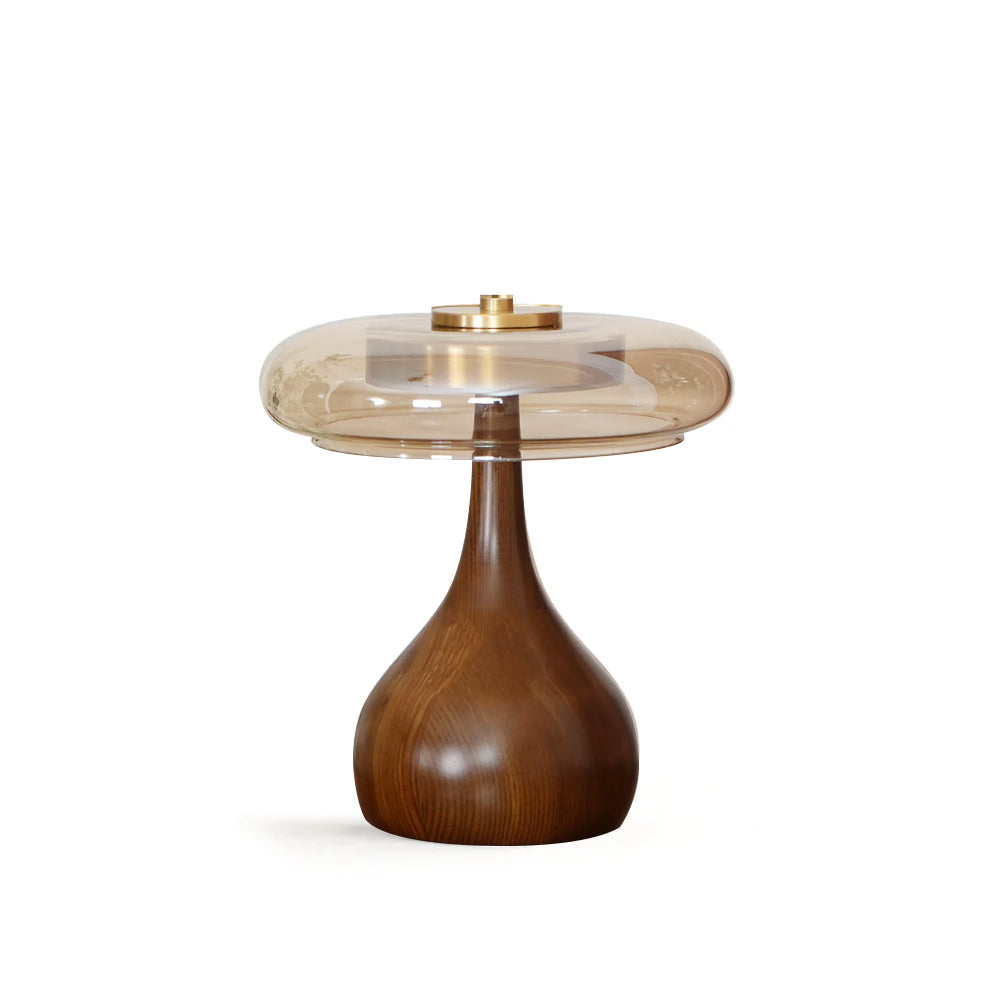 Cognara Glass Table Lamp | Modern Brass and Walnut Wood Accent Table Light In Two Lamp Heights
