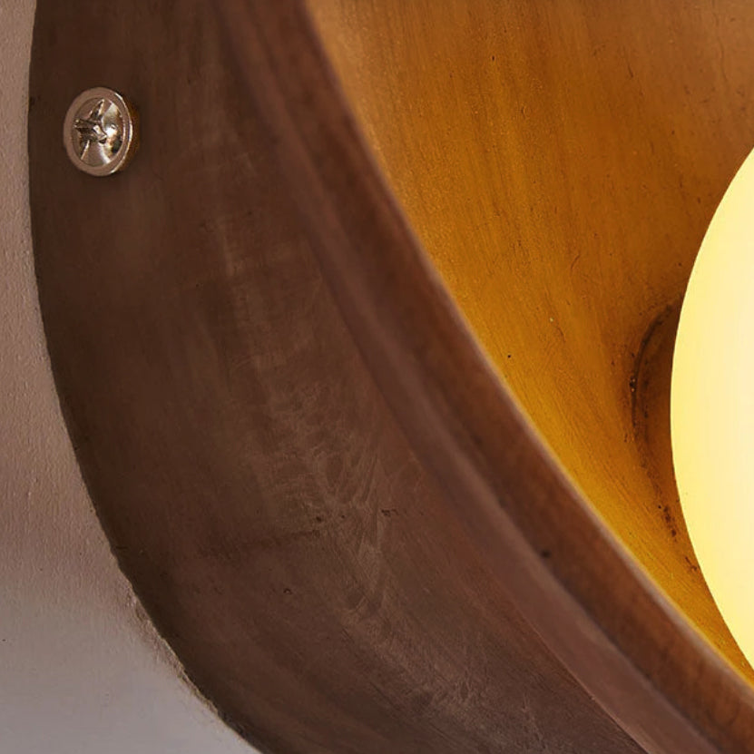 Modern Minimalist Round Wall Sconce | Resin, Iron and Frosted Glass Bowl Accent Wall Light