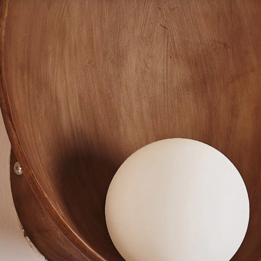Modern Minimalist Round Wall Sconce | Resin, Iron and Frosted Glass Bowl Accent Wall Light
